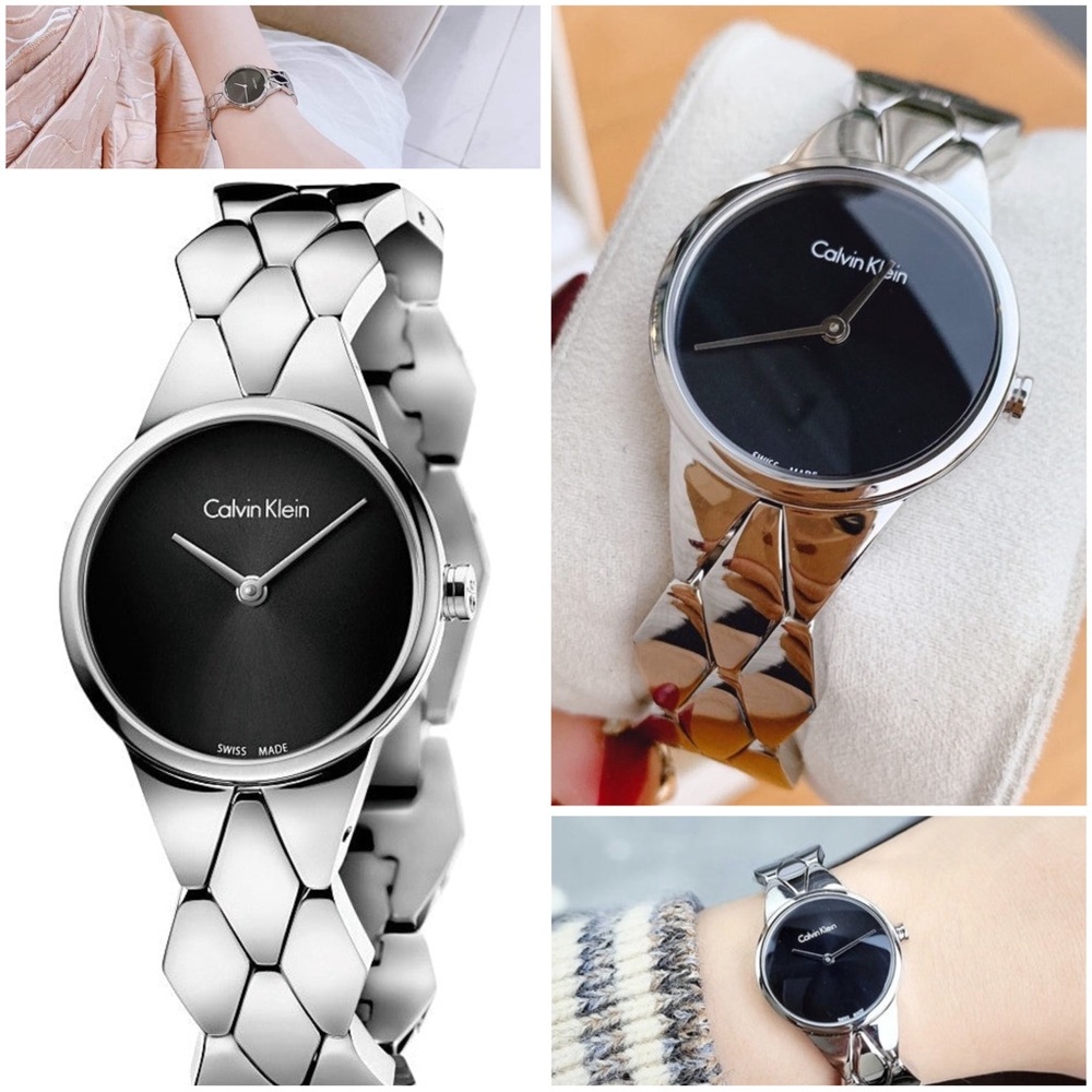Calvin Klein Snake Black Dial Silver Steel Strap Watch